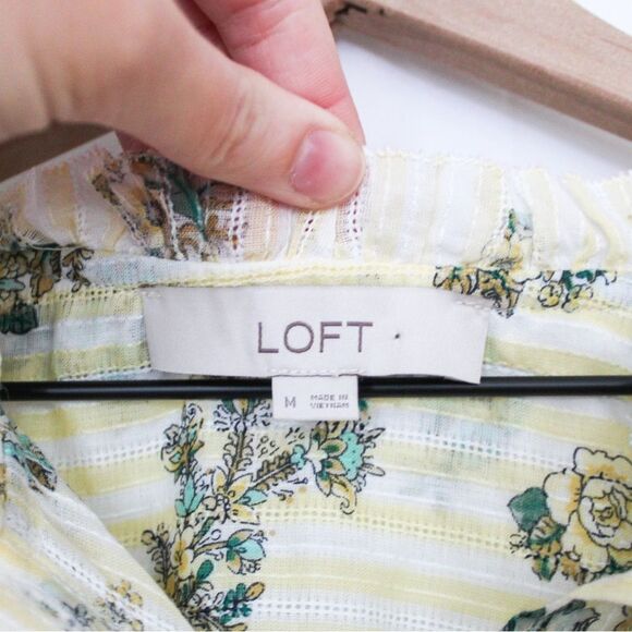 Loft Tie Neck Floral and Striped Peasant Blouse - Medium, Yellow Stripe - Picture 7 of 8